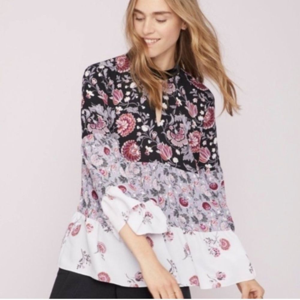 LOFT floral velvet tunic Dahlia Garden floral. XXS
